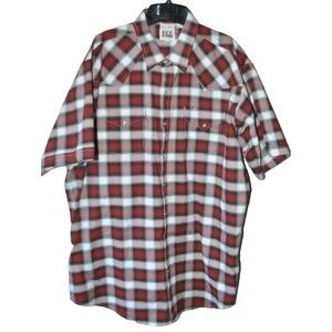 Ely Cattleman Western Shirt Mens 2XLT XXLT Tall Man Red Plaid Cowboy Pearl Snap